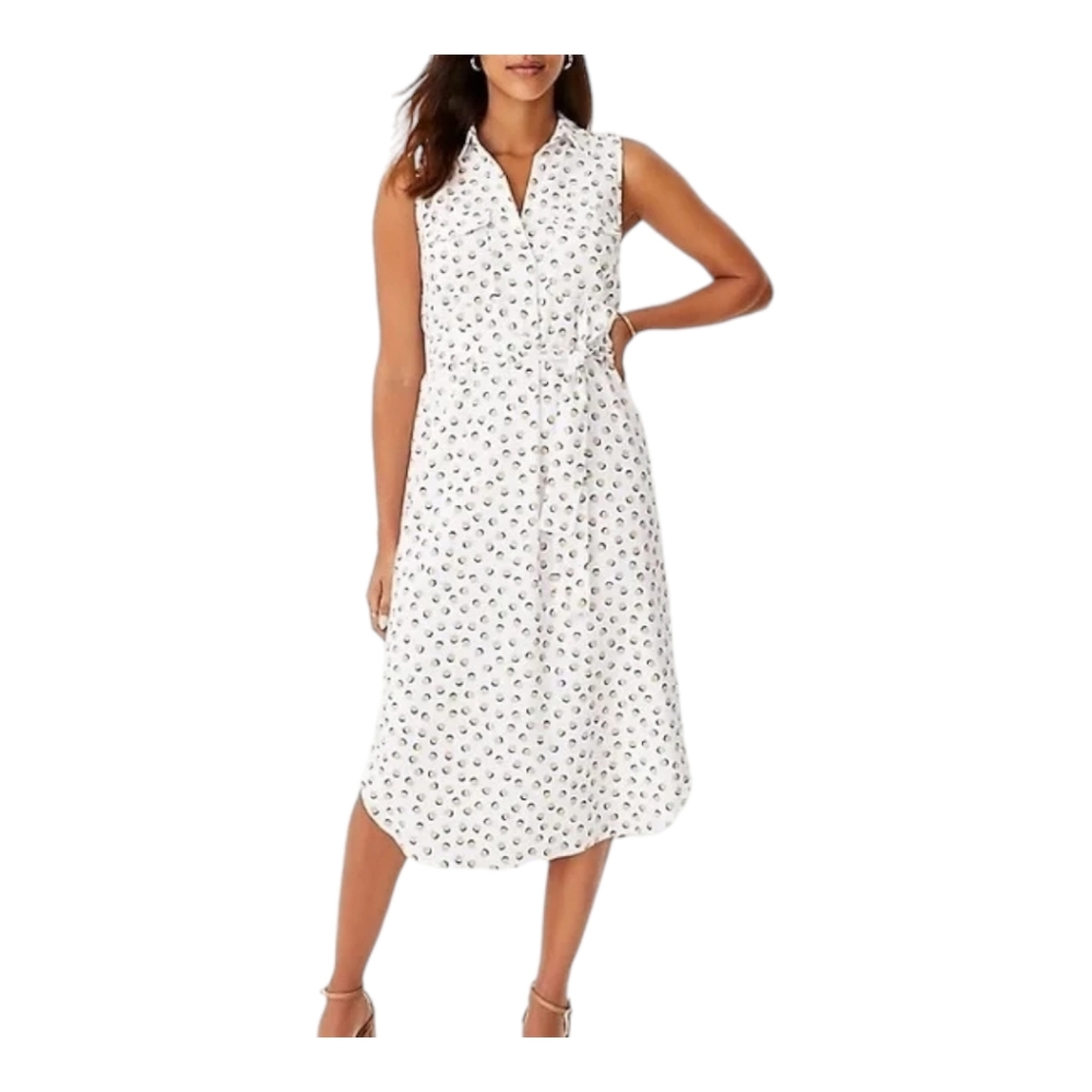 Ann Taylor Dot Linen Blend Camp Dress, Large NWT
